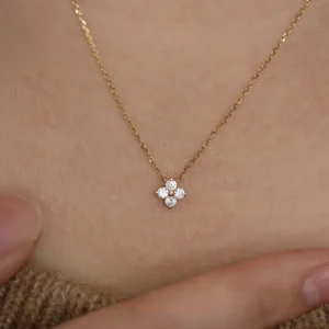 925 Silver Plated 18K Gold Clover Necklace Clavicle Chain
